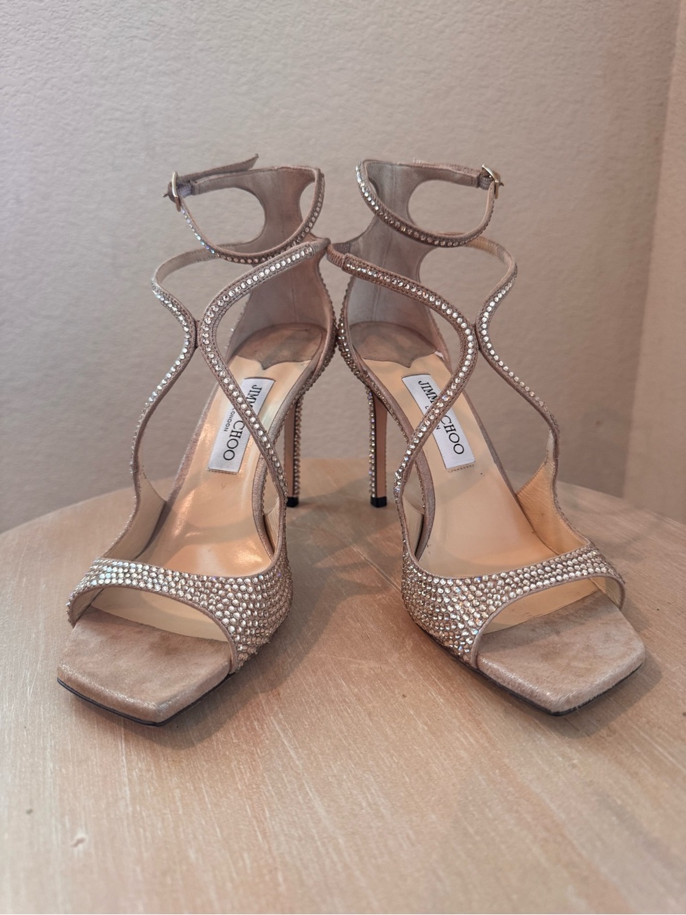 Jimmy Choo Azia 95 Honey Crystal Hotfix Cage Sandal - EU 39.5 - NIB - $2,495